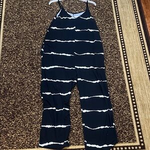Emery Rose Black & White Striped Jumpsuit | Size M | Sleeveless Wide Leg